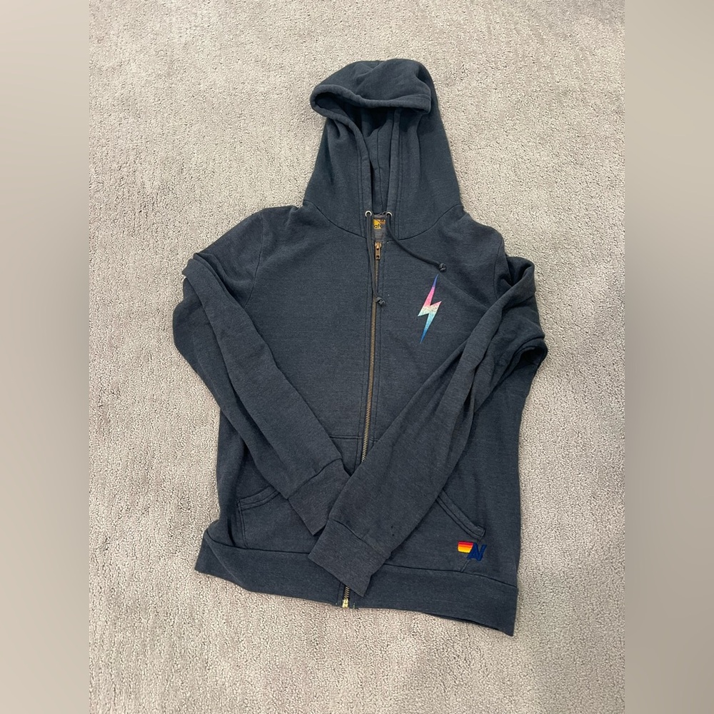 Aviator nation charcoal grey zip hoodie with lightning bolt